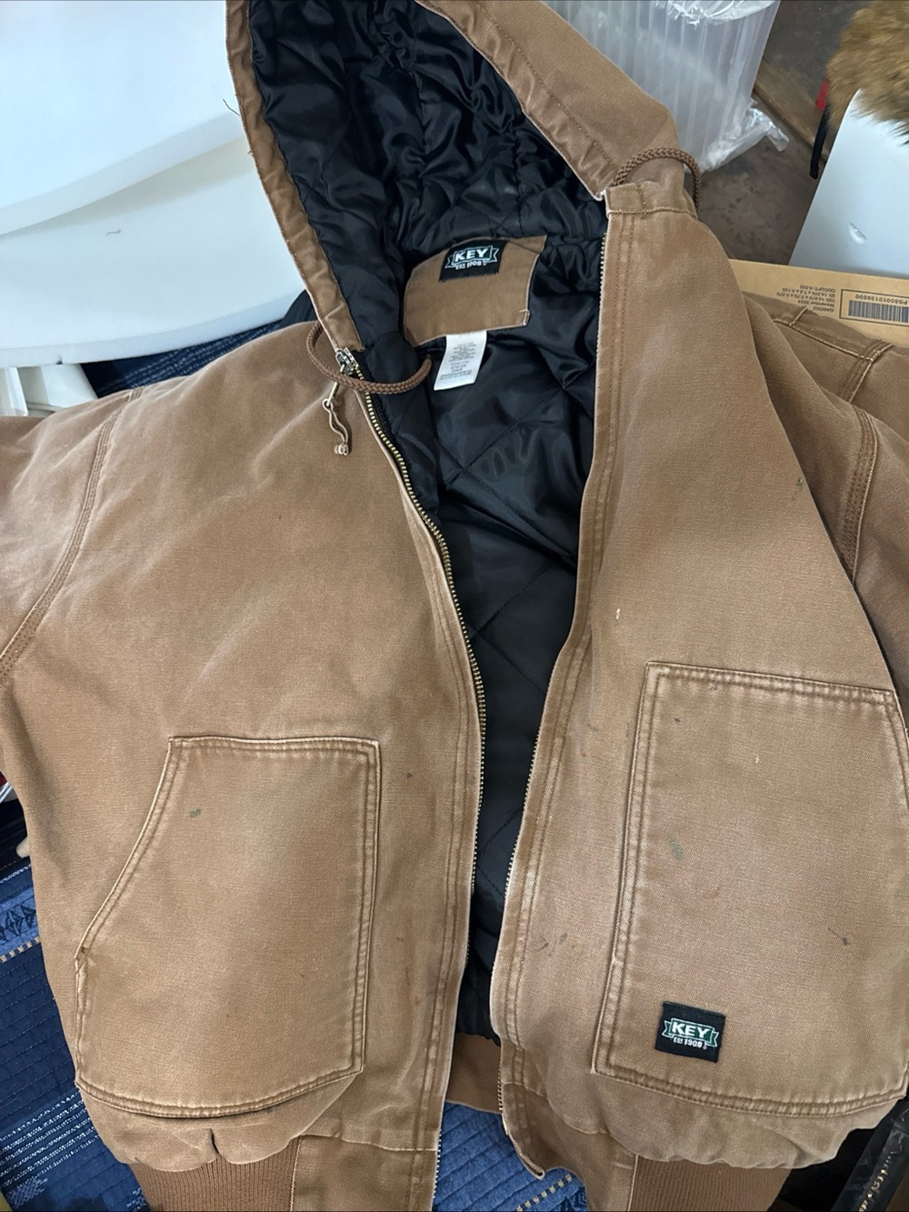 KEY Workwear Brown Hooded Canvas Jacket - Picture 3 of 9